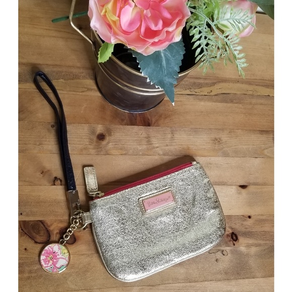 Lilly Pulitzer Textured Gold Metallic Wristlet - Picture 1 of 5